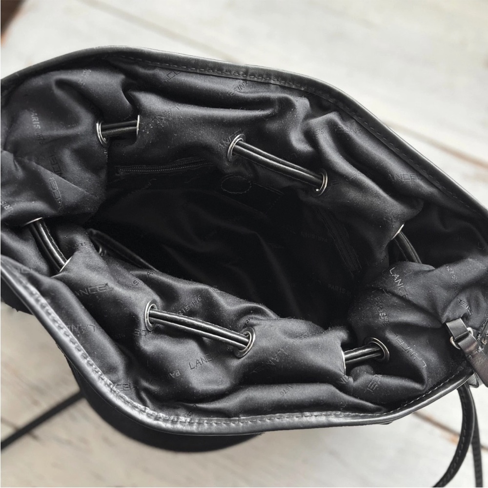 LANCEL "Miss Lancel" Black Leather /Nylon Handbag Hobo Purse Bucket Bag Paris - Picture 14 of 16